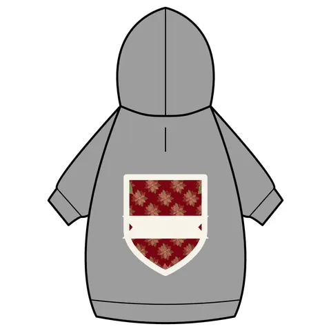 Holiday Poinsettia & Gold Leaves Pet Hoodie — back_dtf view
