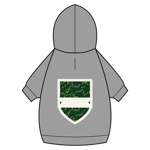 Holiday String Lights on Green Pet Hoodie — back_dtf view