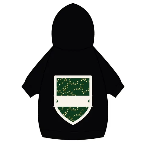 Holiday String Lights on Green Pet Hoodie — back_dtf view