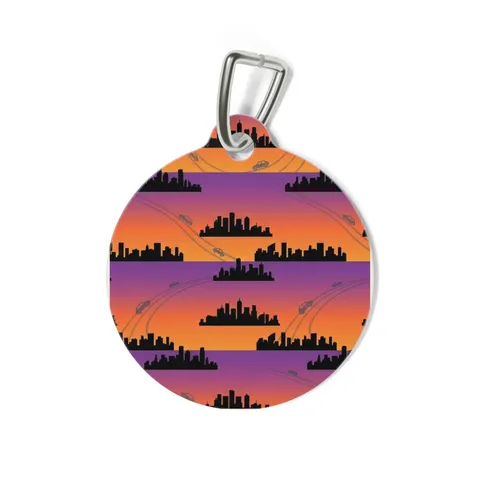 Atlanta Skyline Sunset Silhouette Pet Tag — back view