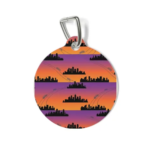Atlanta Skyline Sunset Silhouette Pet Tag — front view