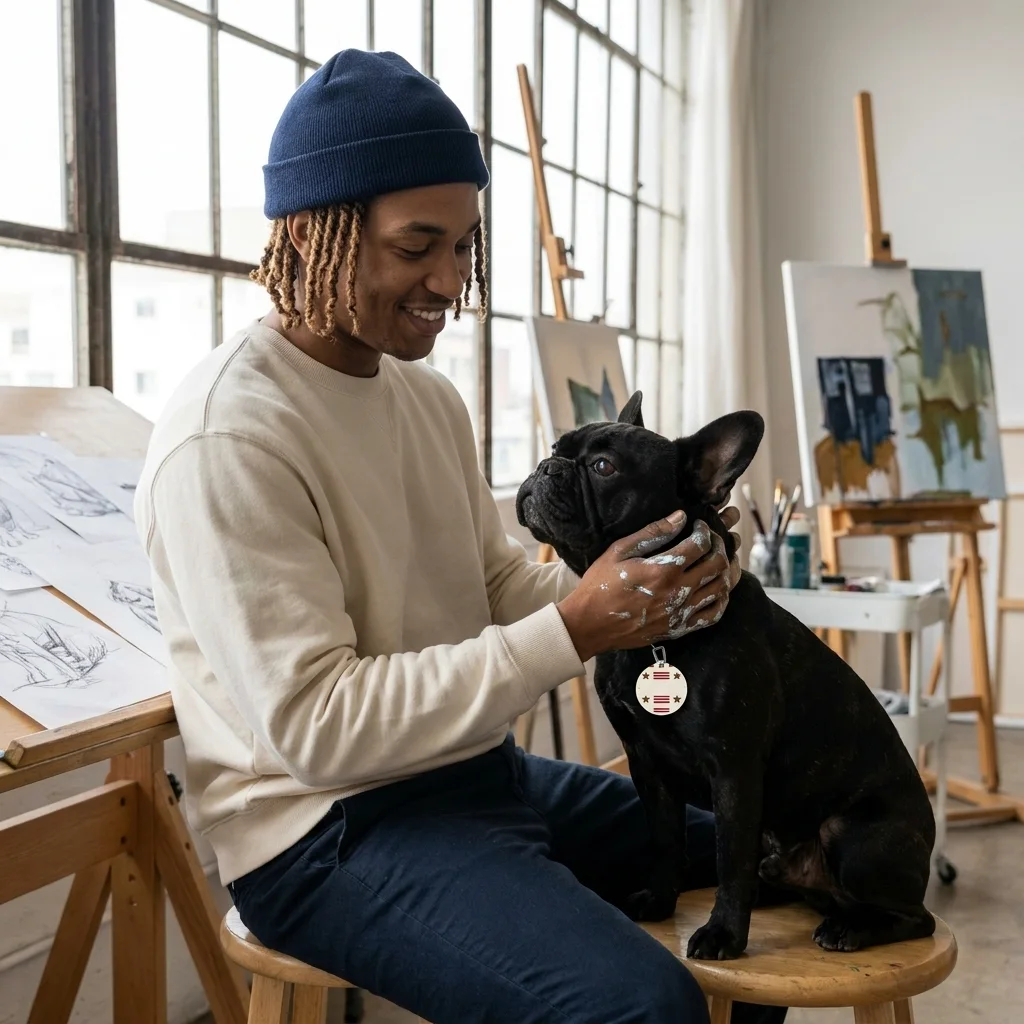 DC Chocolate City Flag Stars Pet Tag — lifestyle-owner view