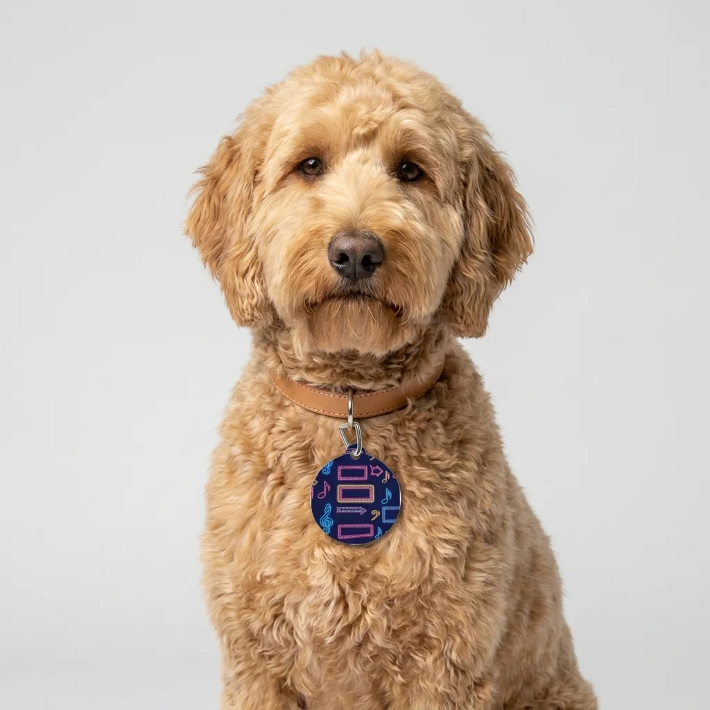 Detroit Motown Neon Pet Tag — lifestyle view
