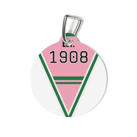 AKA 1908 Pink & Green Ivy Pattern Pet Tag — back view