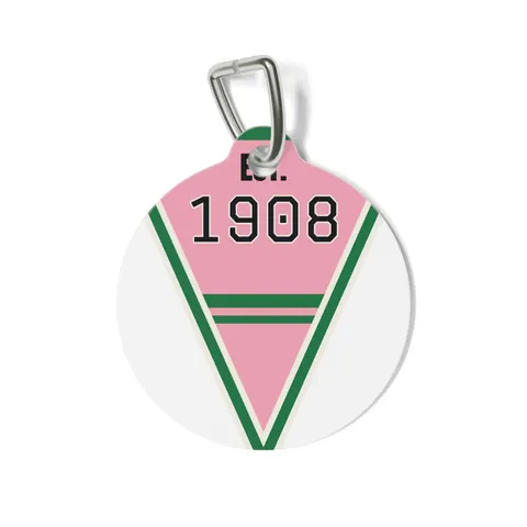 AKA 1908 Pink & Green Ivy Pattern Pet Tag — front view