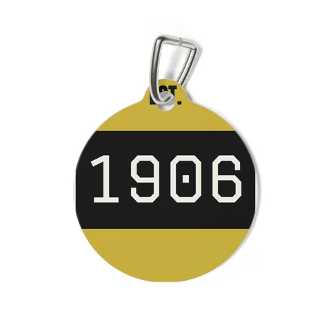 Alpha 1906 Black & Old Gold Pet Tag — back view