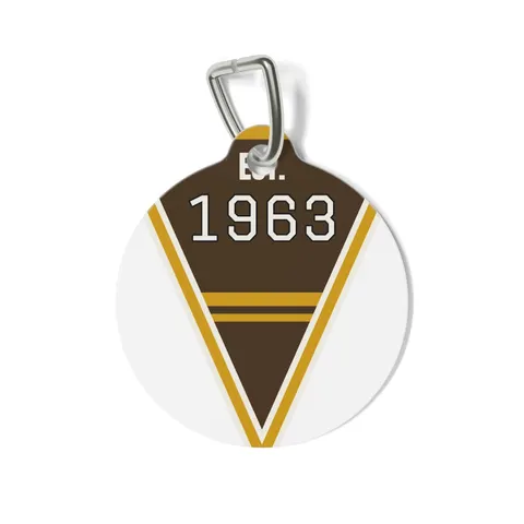 Iota 1963 Charcoal Brown & Gilded Gold Pet Tag — front view