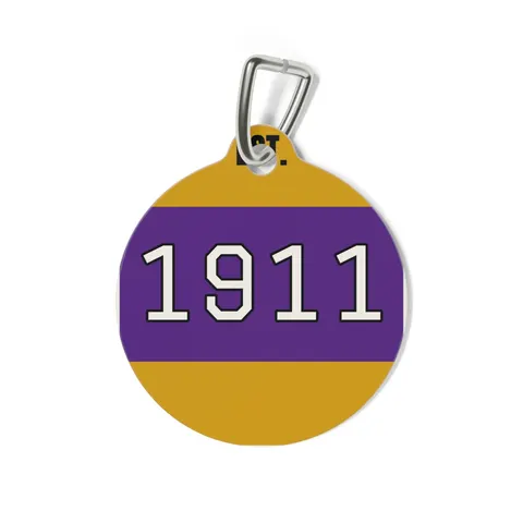 Omega 1911 Purple & Gold Glow Pet Tag — back view