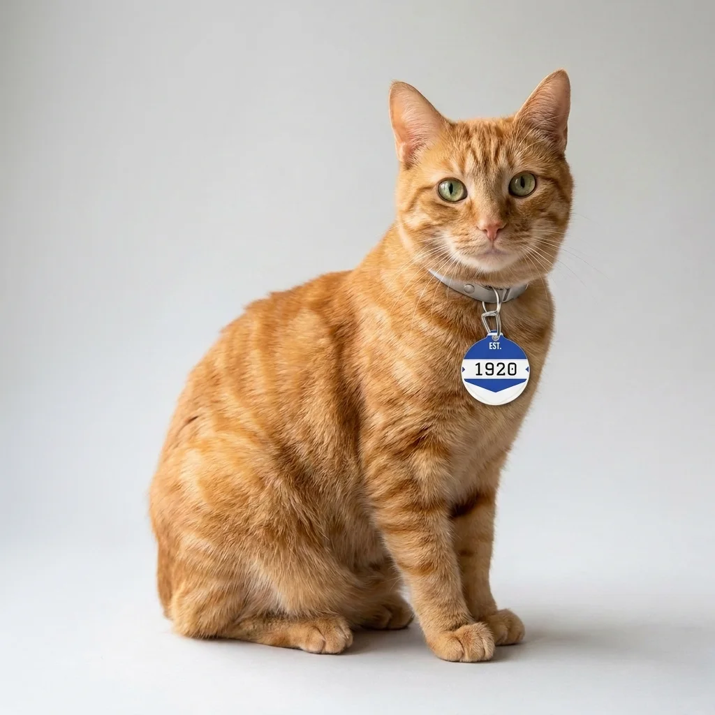Zeta 1920 Royal Blue & White Pet Tag — lifestyle view