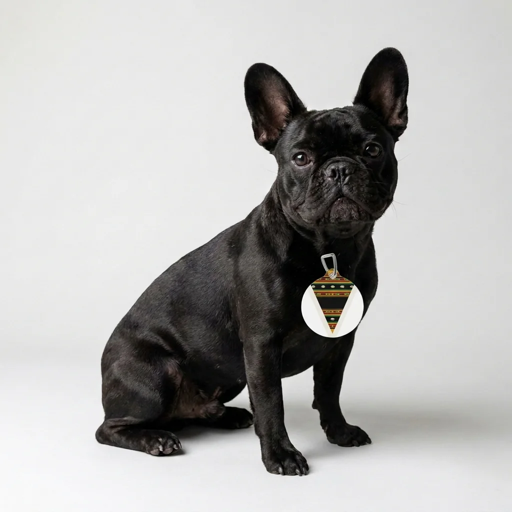 Faith Flag Afro-Spiritual Cowrie & Kente Pet Tag — lifestyle view