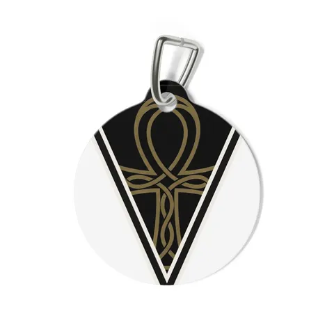 Faith Flag Ankh Gold on Black Pet Tag — back view