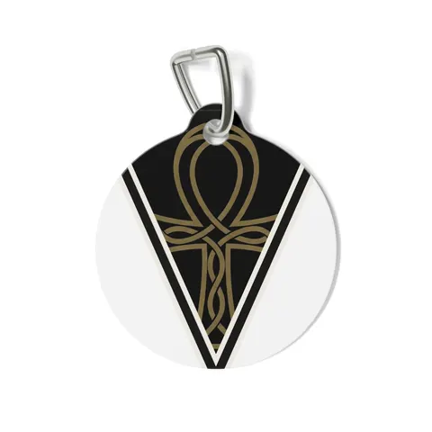 Faith Flag Ankh Gold on Black Pet Tag — front view