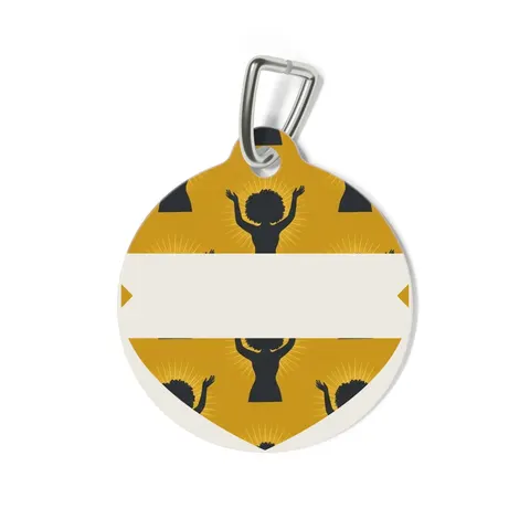 Faith Flag Black Woman in Praise Silhouette Pet Tag — back view