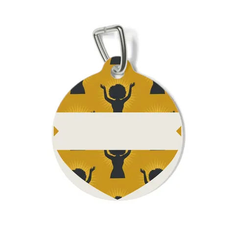 Faith Flag Black Woman in Praise Silhouette Pet Tag — front view