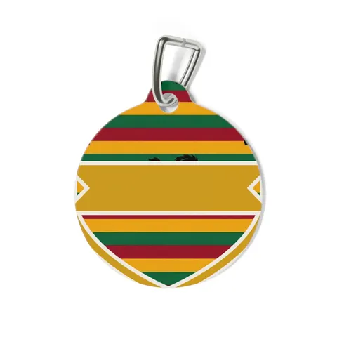 Rasta Flag Red Gold Green with Black Lion Pet Tag — back view