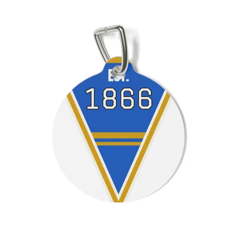 Fisk 1866 Blue & Gold Pet Tag — front view