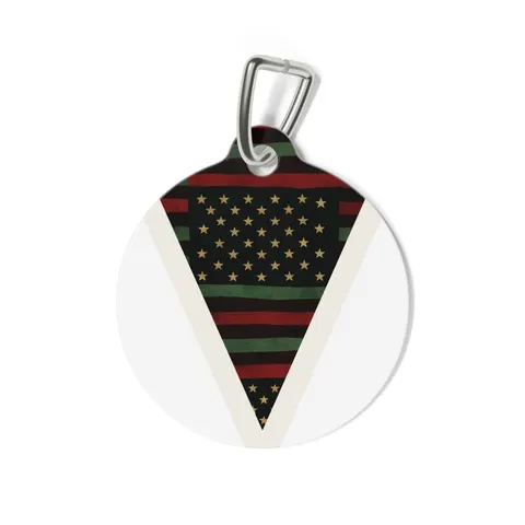 Black American Pan-African Stars & Stripes Pet Tag — back view