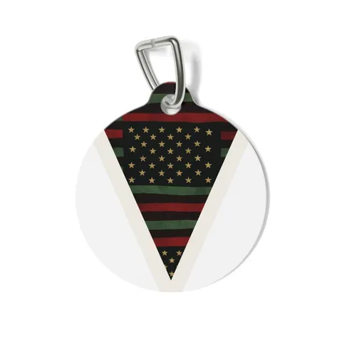 Black American Pan-African Stars & Stripes Pet Tag — front view