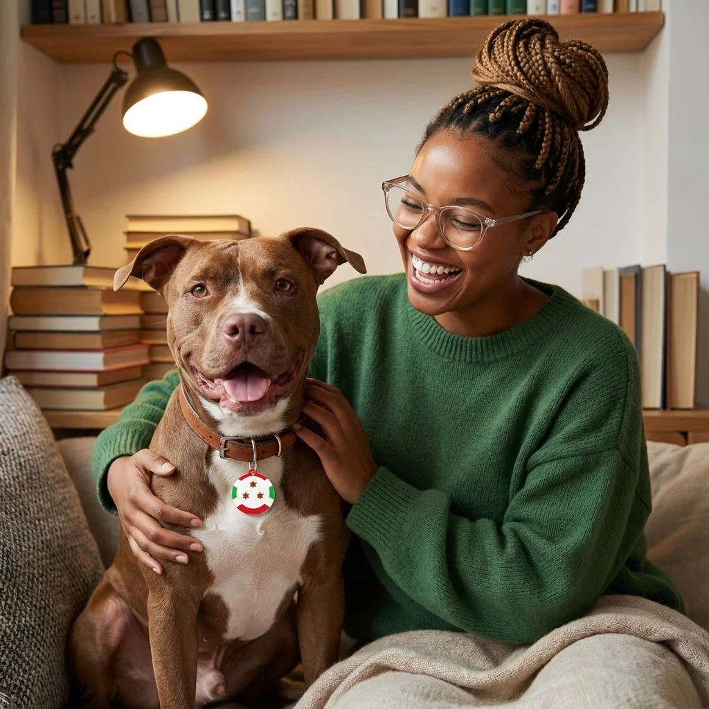 Burundi White Saltire Pet Tag — lifestyle-owner view