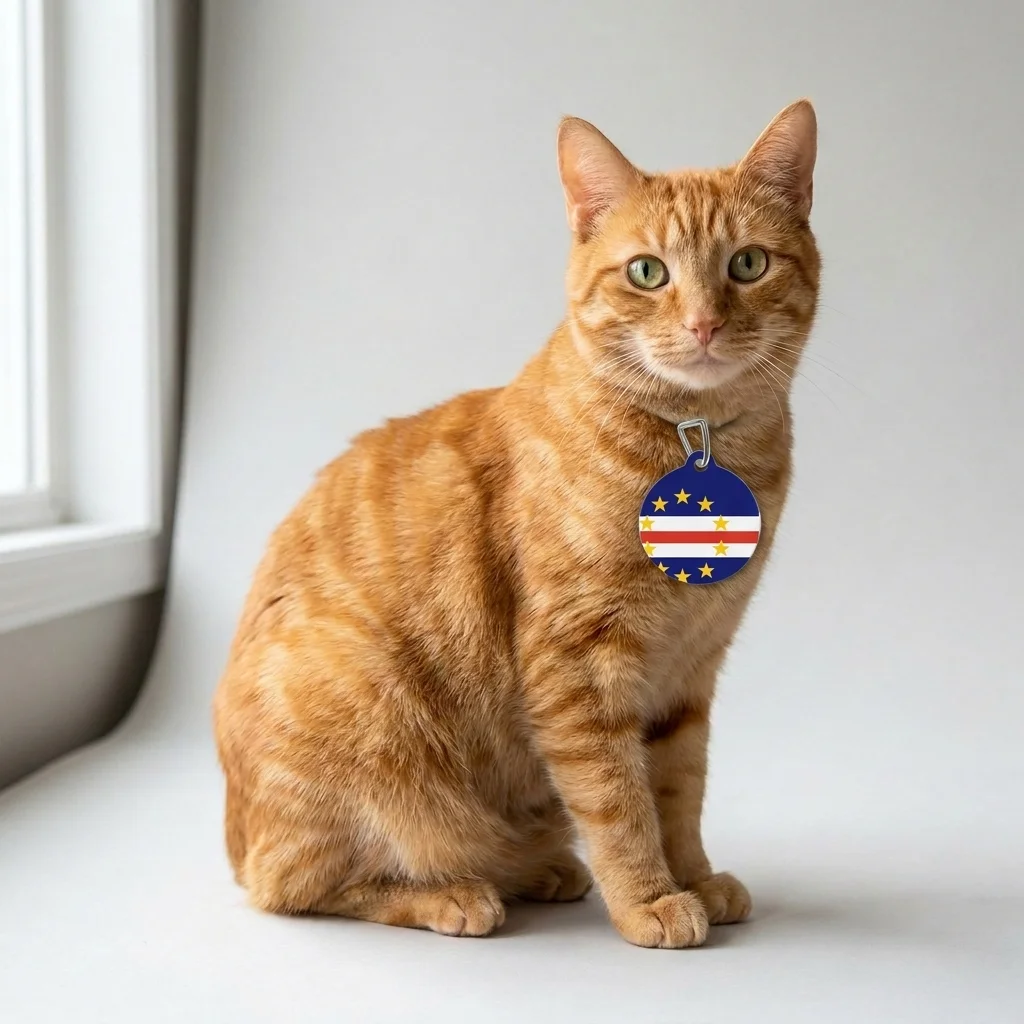 Cabo Verde Blue Stripe & Stars Pet Tag — lifestyle view