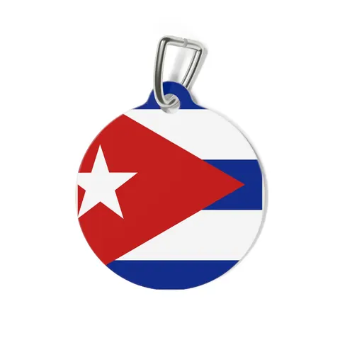 Cuba Blue Stripes & Red Triangle Pet Tag — back view