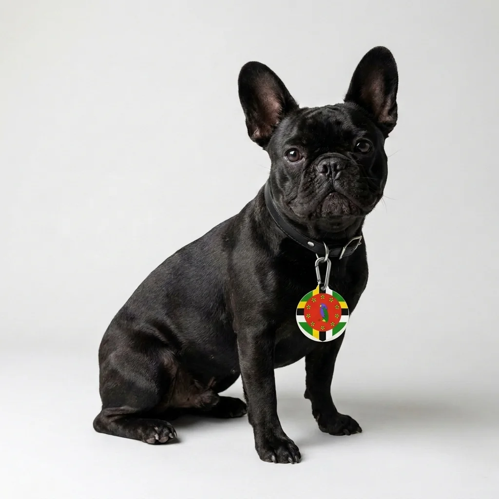Dominica Green Cross & Circle Pet Tag — lifestyle view