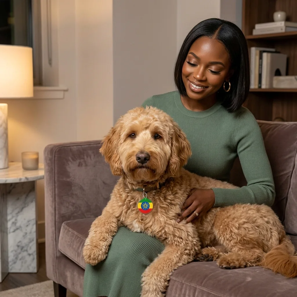 Ethiopia Green Yellow Red Pet Tag — lifestyle-owner view