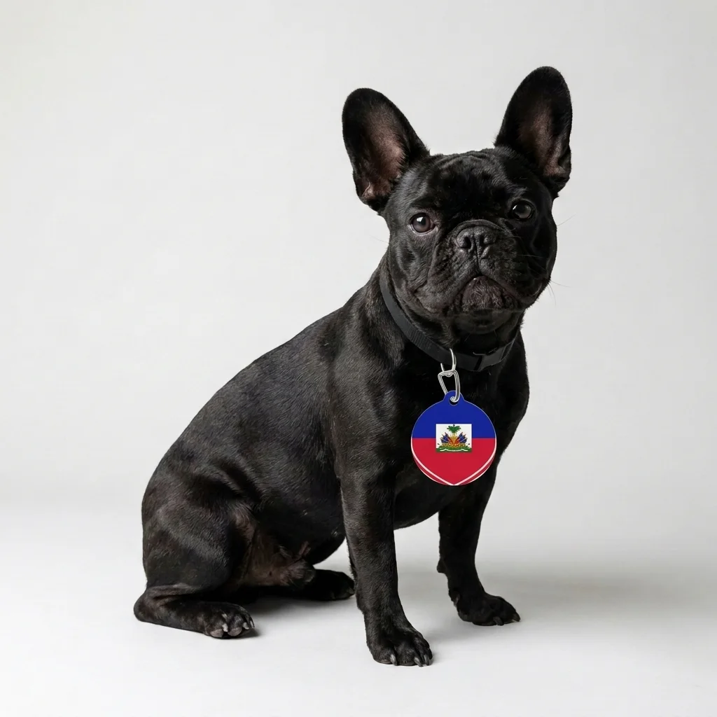Haiti Blue Red Banner Pet Tag — lifestyle view