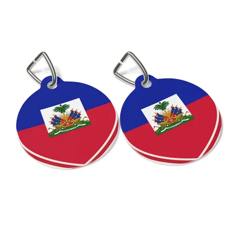 Haiti Blue Red Banner Pet Tag — other view