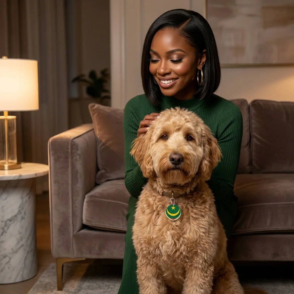 Mauritania Green Gold Crescent Pet Tag — lifestyle-owner view
