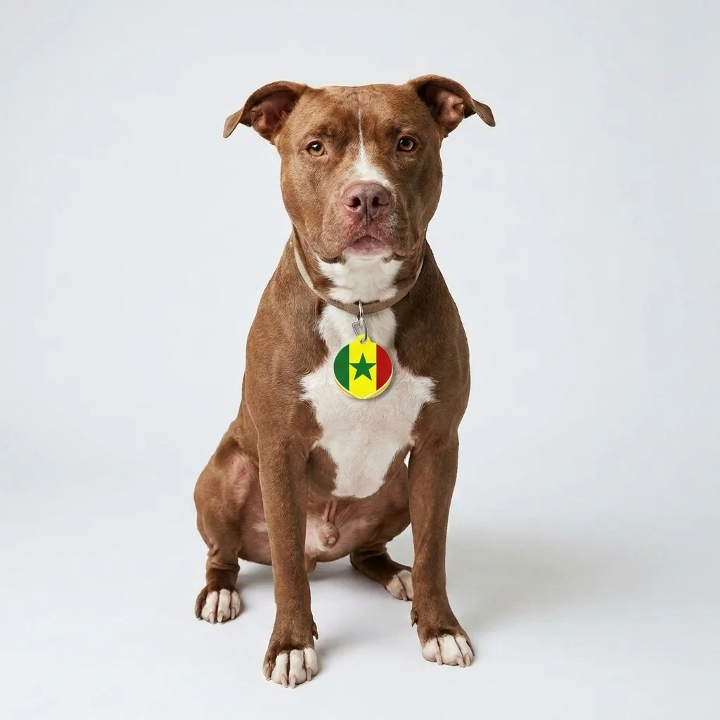 Senegal Green Yellow Red Pet Tag — lifestyle view