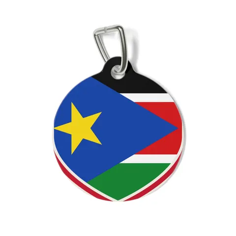 South Sudan Stripes & Blue Triangle Pet Tag — front view