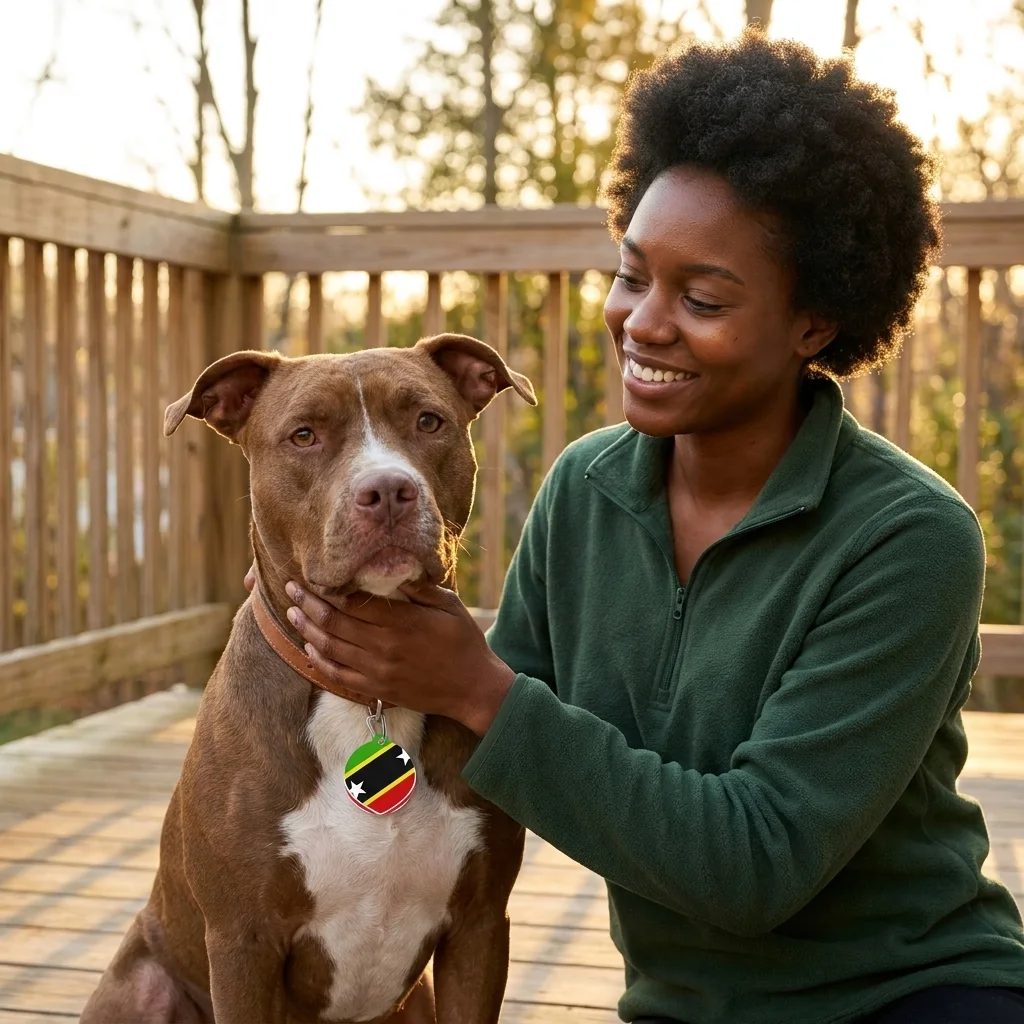 St. Kitts & Nevis Diagonal Stars Pet Tag — lifestyle-owner view