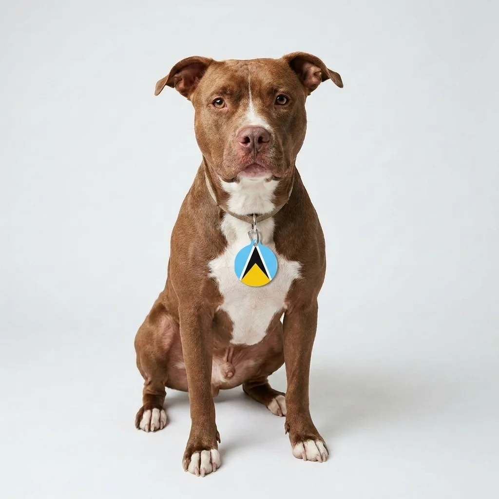 Saint Lucia Blue Triangle Peak Pet Tag — lifestyle view