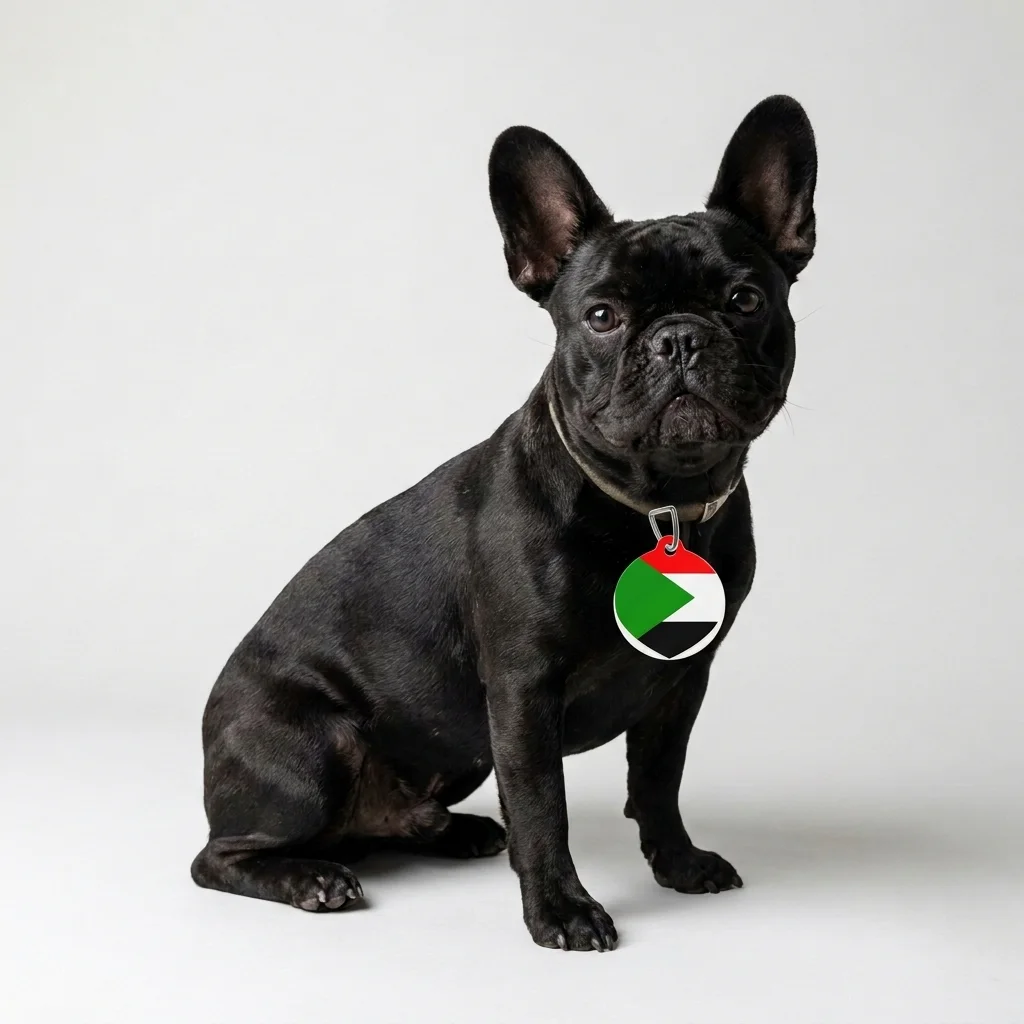 Sudan Red White Black Triangle Pet Tag — lifestyle view