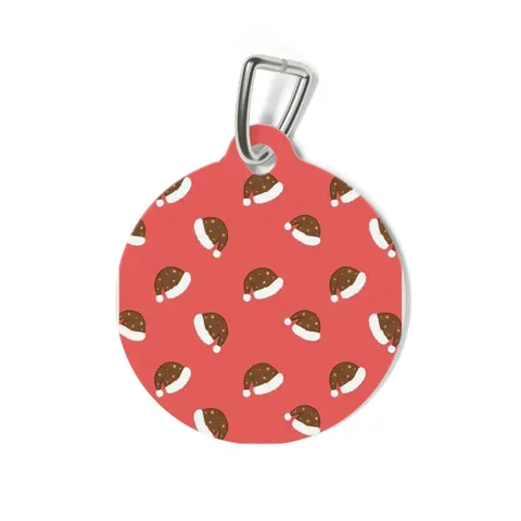 Holiday Brown Santa Hat Icons Pet Tag — back view