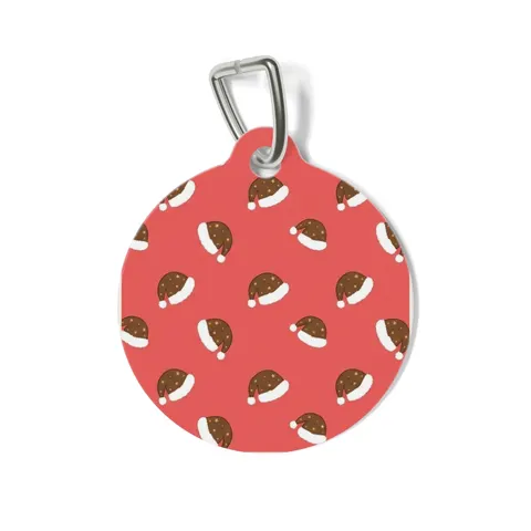 Holiday Brown Santa Hat Icons Pet Tag — front view