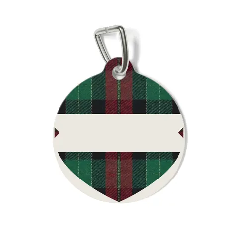 Holiday Fireplace Plaid Pet Tag — front view