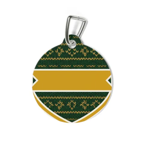 Holiday Green & Gold Knit Pet Tag — back view