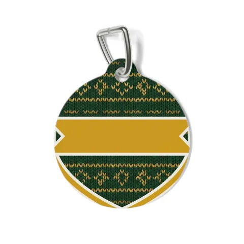 Holiday Green & Gold Knit Pet Tag — front view
