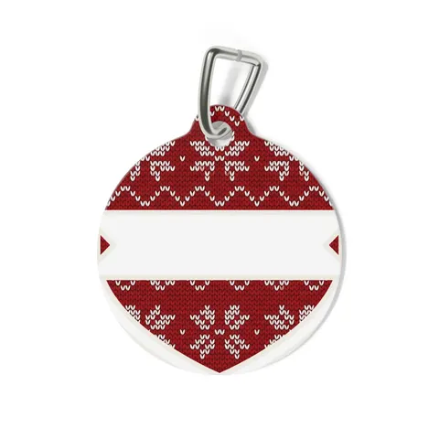 Holiday Red & White Knit Pet Tag — back view