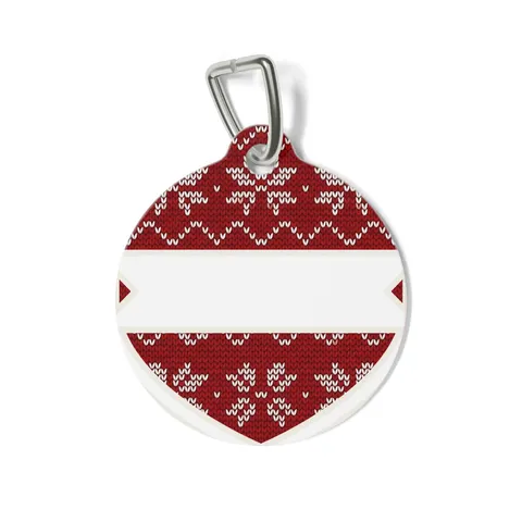 Holiday Red & White Knit Pet Tag — front view