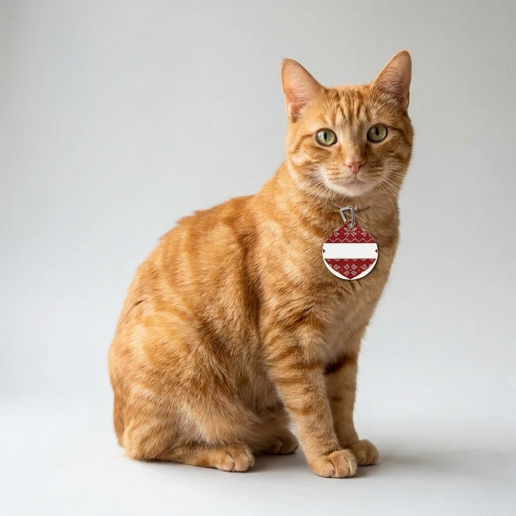 Holiday Red & White Knit Pet Tag — lifestyle view