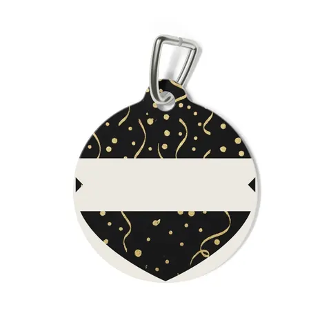 New Year Gold Confetti on Black Pet Tag — back view