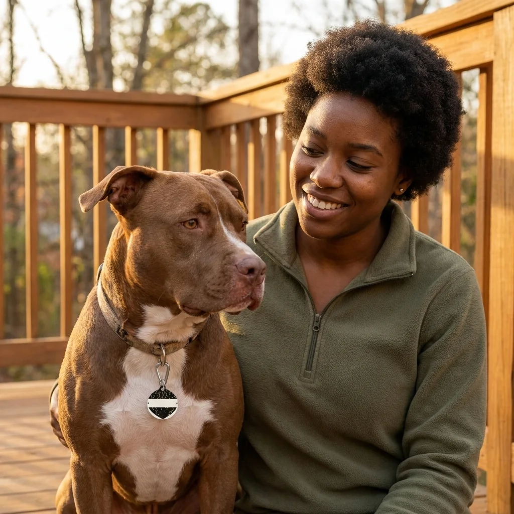 New Year Gold Confetti on Black Pet Tag — lifestyle-owner view