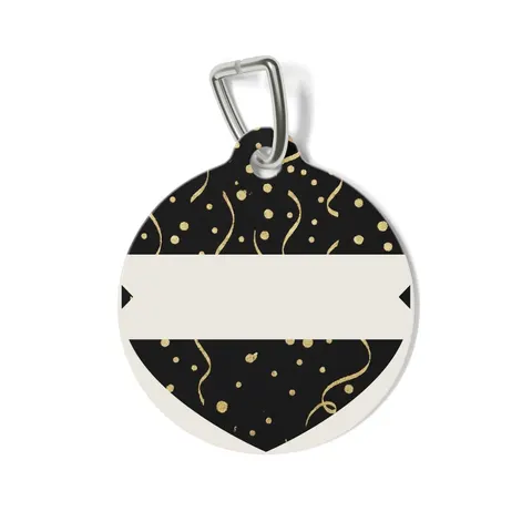 New Year Gold Confetti on Black Pet Tag — front view