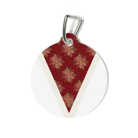 Holiday Poinsettia & Gold Leaves Pet Tag — back view