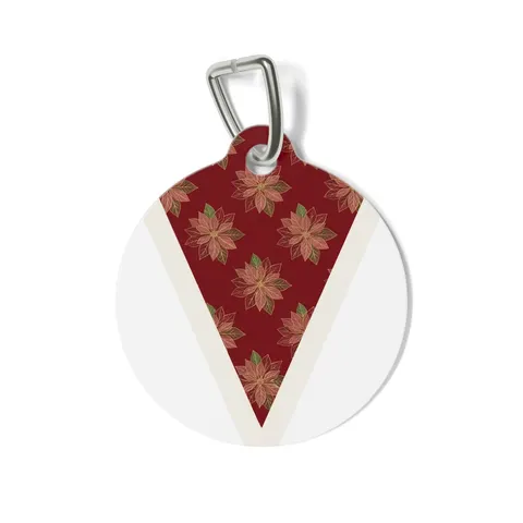 Holiday Poinsettia & Gold Leaves Pet Tag — front view