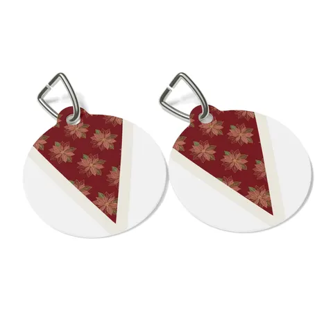 Holiday Poinsettia & Gold Leaves Pet Tag — other view