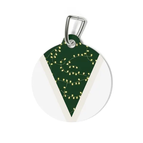 Holiday String Lights on Green Pet Tag — back view